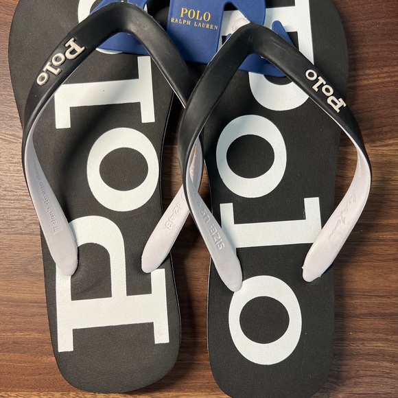 Polo Ralph Lauren Black/White Men's Bolt Flip Flops - Picture 6 of 13